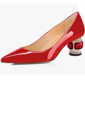 FSJ Red Bridal Pointed Toe Low Heel Crystal Pumps Slip on Wedding Comfort Shoes